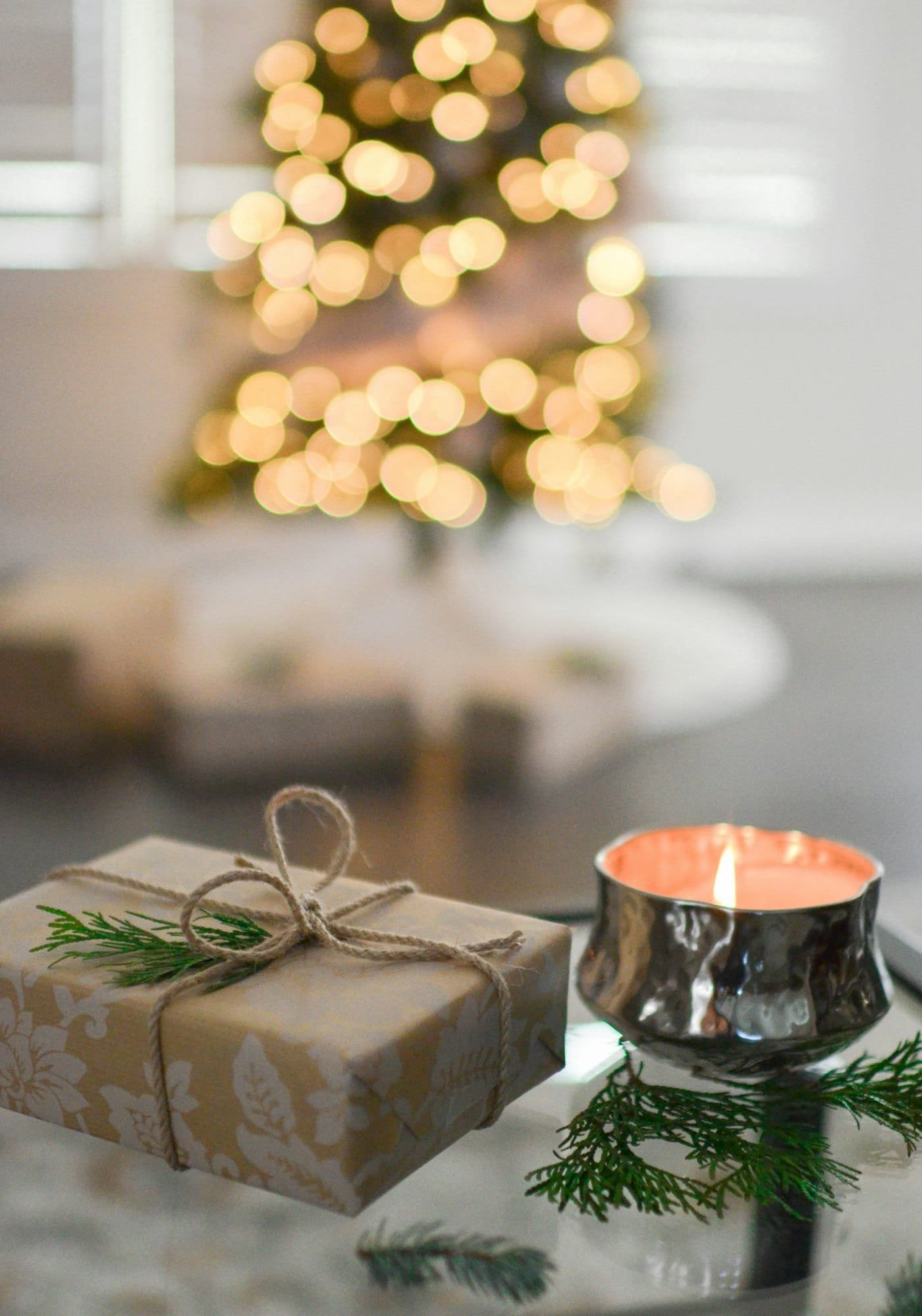 A wrapped gift tied with twine