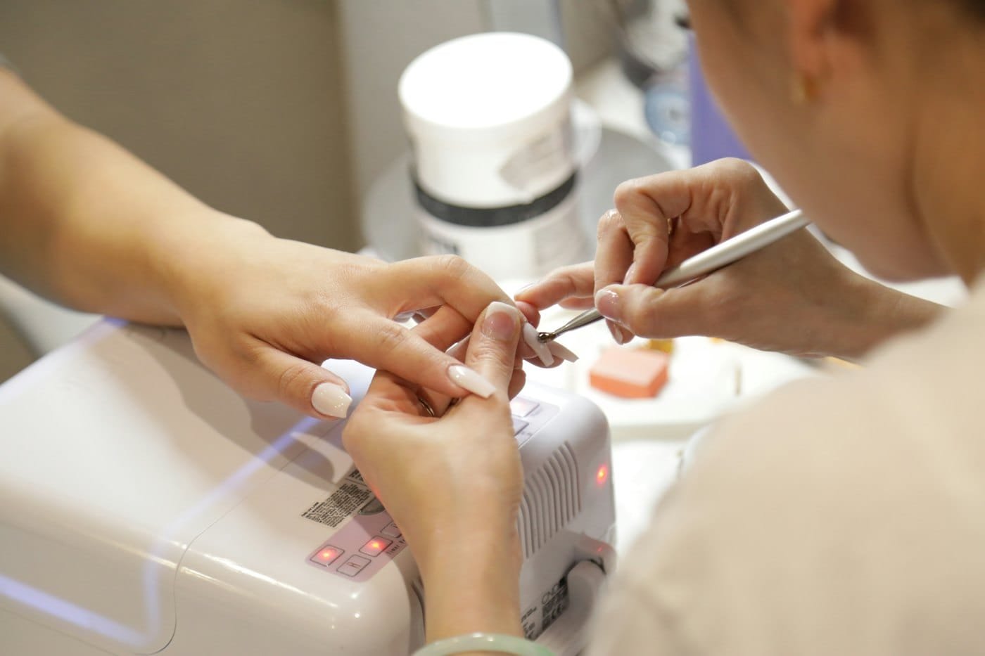 A manicure in progress